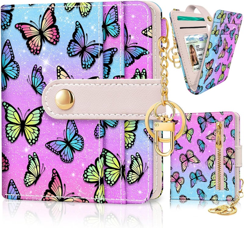 Jogjam Butterfly Rfid Women Wallet, Small Slim Thin Credit Card Wallet, PU Leather Bifold Cash Zipper Coin Pocket ID Window for Female Ladies Teen Girls Girly - Image 1